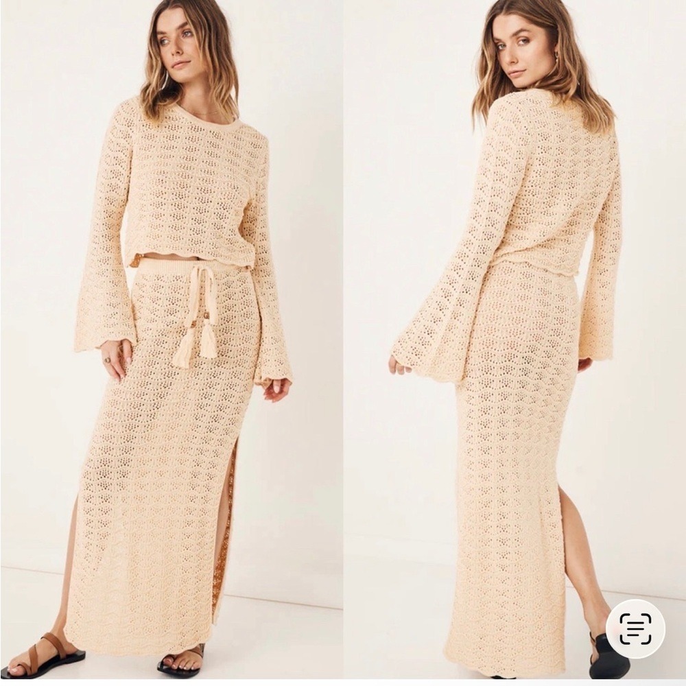 Spell Road to Paradise Knit Set Wheat Small Boho Crochet Top Maxi Skirt Slit